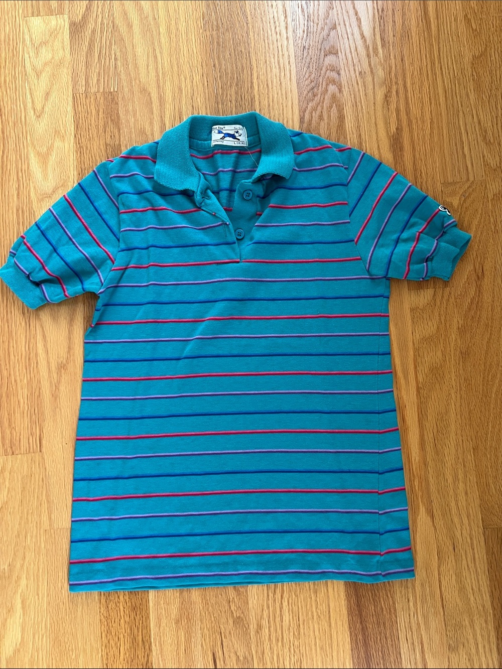 Vintage The Fox by JCPenneys girls 14 Striped Teal Polo Shirt with Pink Accents